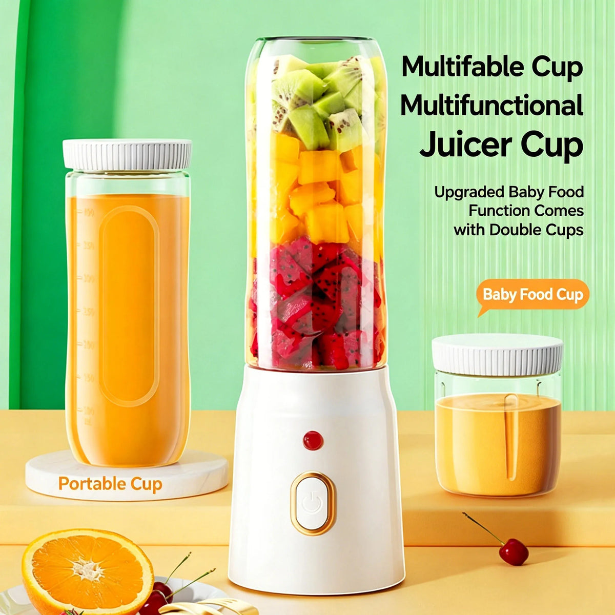 Portable Fruit Juicer Blenders Outdoor Personal Electric Mini Bottle Home USB Charge 10 Blades Double Cup Juicer Machine